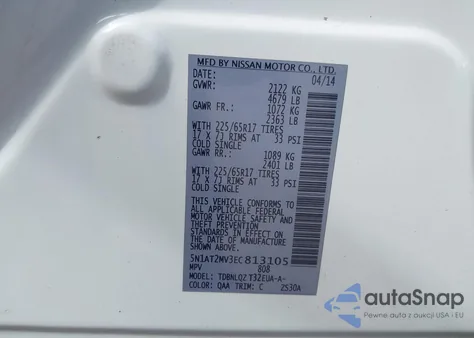 2014 Nissan Rogue S/Sl/Sv from USA, damaged, VIN 5N1AT2MV3EC813105
